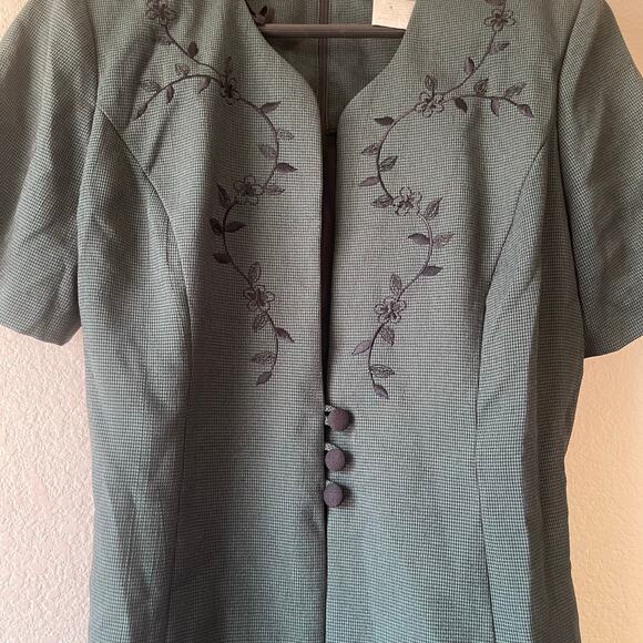 Vintage 80s green embroidered layered mini dress size large - Picture 3 of 6